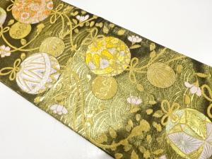 毬に桜・荒波模様織り出し　全通振袖用袋帯